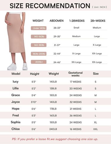 POSHDIVAH Women's Maternity Skirt Over The Belly Midi High Waisted Solid Stretchy Pregnancy Pencil Skirt in Kuwait