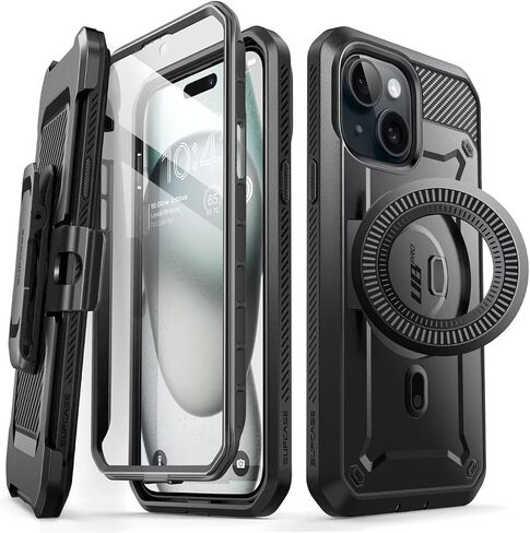 حافظة SUPCASE لهاتف iPhone 15 Plus مع حامل، [متوافقة مع MagSafe] [واقي شاشة مدمج ومشبك حزام] [حماية من السقوط من الدرجة العسكرية] حافظة هاتف مغناطيسية لهاتف iPhone 15 Plus، أسود in Saudi Arabia