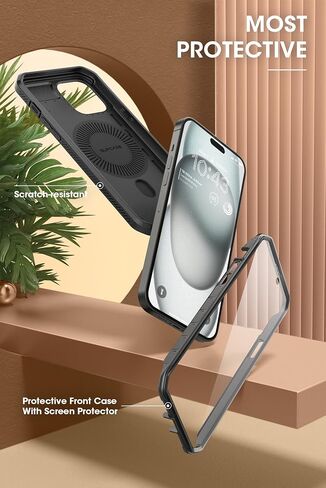 حافظة SUPCASE لهاتف iPhone 15 Plus مع حامل، [متوافقة مع MagSafe] [واقي شاشة مدمج ومشبك حزام] [حماية من السقوط من الدرجة العسكرية] حافظة هاتف مغناطيسية لهاتف iPhone 15 Plus، أسود in Saudi Arabia