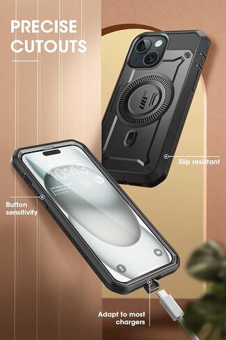 حافظة SUPCASE لهاتف iPhone 15 Plus مع حامل، [متوافقة مع MagSafe] [واقي شاشة مدمج ومشبك حزام] [حماية من السقوط من الدرجة العسكرية] حافظة هاتف مغناطيسية لهاتف iPhone 15 Plus، أسود in Saudi Arabia