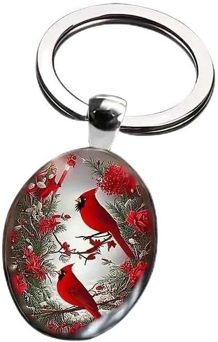 Cardinal Bird Keychain, Glass Material with Creative Cardinal Design, Christmas Gift for Women and Men, 1.45*1.06 inch, Red in Saudi Arabia
