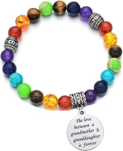 Grandma Birthday Gifts Chakra Healing Beads Bracelets from Granddaughter Grandmother Expandable Bangle for Women Christmas Jewelry in Saudi Arabia