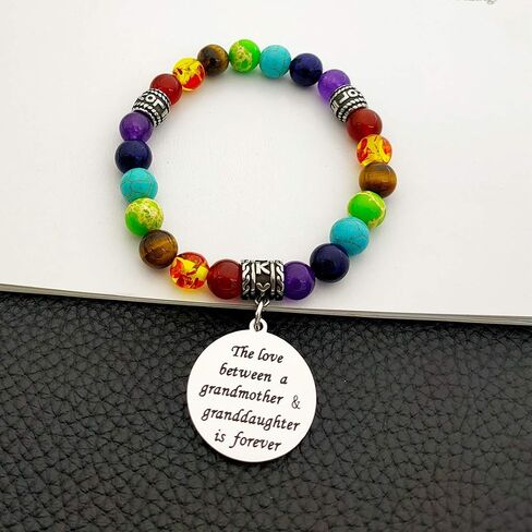 Grandma Birthday Gifts Chakra Healing Beads Bracelets from Granddaughter Grandmother Expandable Bangle for Women Christmas Jewelry in Saudi Arabia