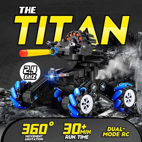 RC Tank Car with Drift,Hand Gesture Control Dual Mode Stunt Truck with Light, Spray and Music, 2.4Ghz Free Deformation Remote Control Fighting Bullets Vehicle for Kids in Kuwait