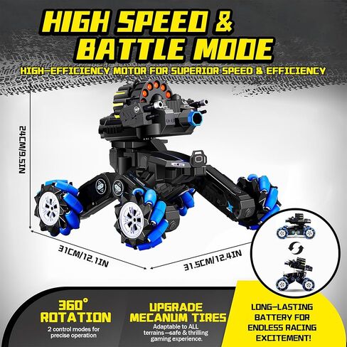RC Tank Car with Drift,Hand Gesture Control Dual Mode Stunt Truck with Light, Spray and Music, 2.4Ghz Free Deformation Remote Control Fighting Bullets Vehicle for Kids in Kuwait