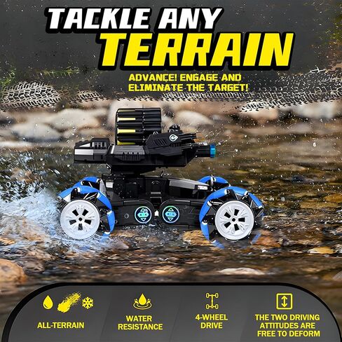 RC Tank Car with Drift,Hand Gesture Control Dual Mode Stunt Truck with Light, Spray and Music, 2.4Ghz Free Deformation Remote Control Fighting Bullets Vehicle for Kids in Kuwait