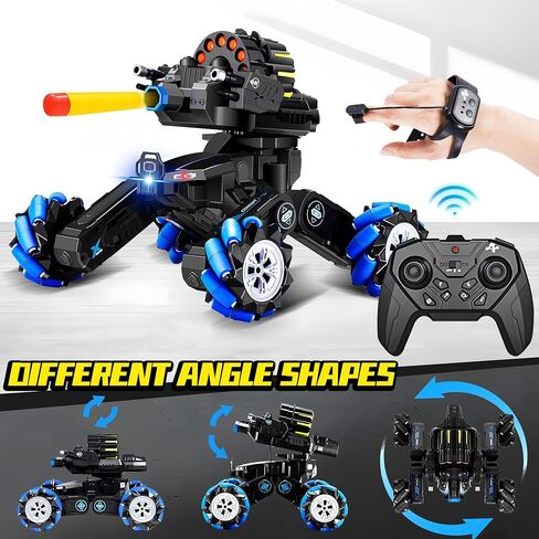 RC Tank Car with Drift,Hand Gesture Control Dual Mode Stunt Truck with Light, Spray and Music, 2.4Ghz Free Deformation Remote Control Fighting Bullets Vehicle for Kids in Kuwait