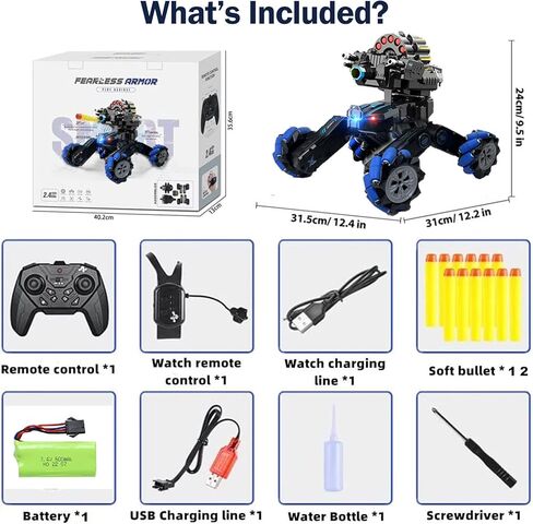 RC Tank Car with Drift,Hand Gesture Control Dual Mode Stunt Truck with Light, Spray and Music, 2.4Ghz Free Deformation Remote Control Fighting Bullets Vehicle for Kids in Kuwait