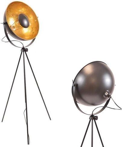 Modern Vintage Industrial Tripod Stand LED Floor Lamp Satellite Light Large Shade Deco Adjustable Vertical Reading Lamp, 14'' Media Design Fixture Nautical Elegant Interior Lighting (Black,Matte Gold) in Saudi Arabia