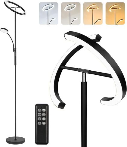 مصباح أرضي WENYU، مصباح LED حديث قائم مع ضوء للقراءة، مصباح عمود قابل للتدوير مع جهاز تحكم عن بعد وتحكم باللمس لغرفة المعيشة وغرفة النوم والمكتب in Kuwait