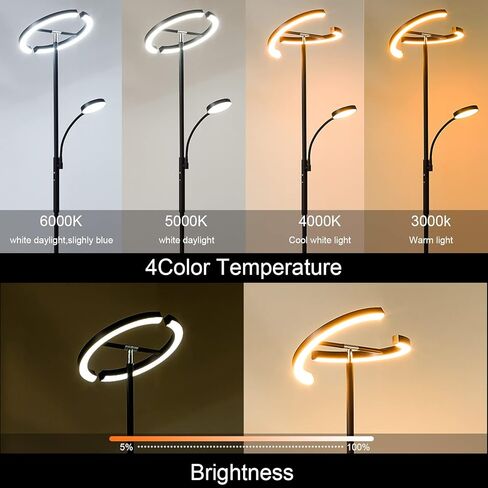 مصباح أرضي WENYU، مصباح LED حديث قائم مع ضوء للقراءة، مصباح عمود قابل للتدوير مع جهاز تحكم عن بعد وتحكم باللمس لغرفة المعيشة وغرفة النوم والمكتب in Kuwait