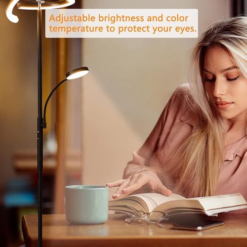 مصباح أرضي WENYU، مصباح LED حديث قائم مع ضوء للقراءة، مصباح عمود قابل للتدوير مع جهاز تحكم عن بعد وتحكم باللمس لغرفة المعيشة وغرفة النوم والمكتب in Kuwait