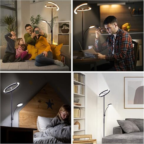 مصباح أرضي WENYU، مصباح LED حديث قائم مع ضوء للقراءة، مصباح عمود قابل للتدوير مع جهاز تحكم عن بعد وتحكم باللمس لغرفة المعيشة وغرفة النوم والمكتب in Kuwait