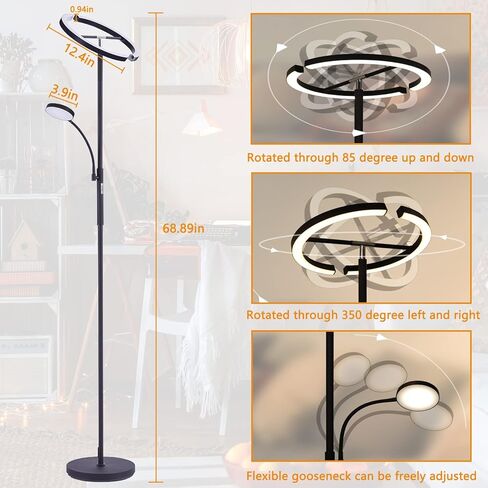 مصباح أرضي WENYU، مصباح LED حديث قائم مع ضوء للقراءة، مصباح عمود قابل للتدوير مع جهاز تحكم عن بعد وتحكم باللمس لغرفة المعيشة وغرفة النوم والمكتب in Kuwait