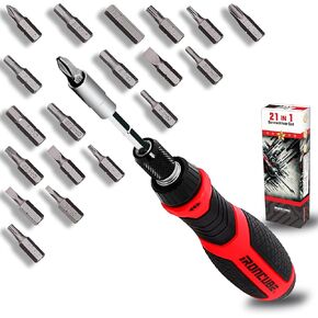 Ratcheting Screwdriver Set Multi Bits: 21 in 1 Magnetic Changeable Head with Adjustable Extendable Holder