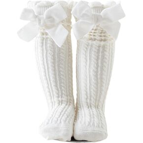 LDDCX Baby Girls Socks Autumn Toddler Big Bow Knee High Long Soft Kids Christmas Sock Spanish Style Floor Socks(WZ2)