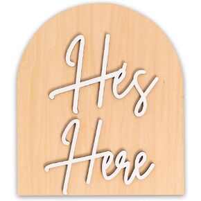 He’s Here Wooden Sign,Gender Reveal Announcement Sign,It's A Girl It's a Boy Photo Prop Surprise,Baby Photo Prop Newborn Photography (he's here)
