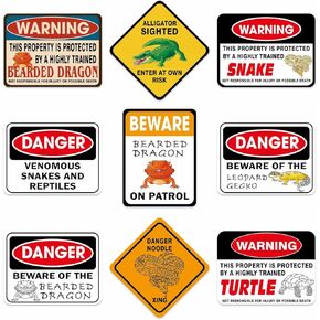 WERNNSAI Reptile Party Signs - 9 PCS Reptile Party Decorations for Boys Kids Birthday Leopard Gecko Snakes Bearded Dragon Warning Signs Jungle Party Supplies Wall Room Decor