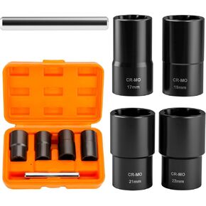 مجموعة مقابس ملتوية من 5 قطع من Dynofit، أداة استخراج تأثير المحرك 1/2 بوصة لإزالة تشوه الصدأ وتقشير وكسر صامولة العروة/مسمار العجلة متري 17 مم 19 مم 21 مم 22 مم مع شريط إزالة صامولة الانجراف in Kuwait
