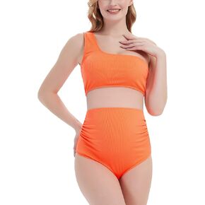 SWEETBUMP Maternity Swimsuit Two Piece Ruffled Top High Waisted Bottoms Vintage Swimwear Bikini Set Bathing Suits
