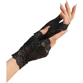 OYOANGLE Women's Fingerless Floral Lace Gloves Shorts Gloves for Bridal Wedding Tea Party