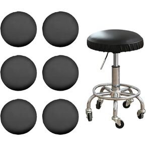 6 Pack Stool Covers Round PU Leather, Black Round Bar Stool Covers with Elastic Bands, Washable Swivel Chair Barstool Cushion Cover for 14-17 Inch Swivel Chair or Barstool
