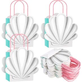 Glenmal 24 Pcs Mermaid Shell Gift Bags Mermaid Party Favor Bags Mermaid Goodie Bags Portable Candy Treat Bags for Ocean Under Sea Birthday Baby Shower Party Supplies, 5.91 x 5.12 x 2.76 Inch (White)