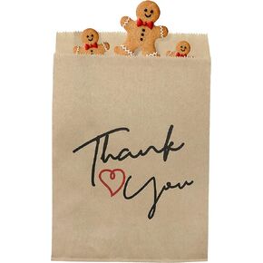 100 Pack Thank You Paper Treat Bags Flat Kraft Cookie Favor Bag for Candy Snack Bakery Wedding Party Gift Bags(5''X7'')