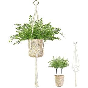 AceList Fake Fern with Macrame Hanger Set, Artificial Hanging Plants with Basket Holders for Home Bedroom Patio Office Indoor Decoration, Cottagecore Decor (Maidenhair Fern)