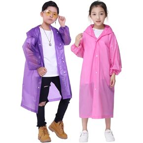 Raincoat Rain Poncho for Kids, 2-5 Pack Reusable EVA Rain Coats for 6-14 Boys Girls, Rain Jackets Gear with Hood
