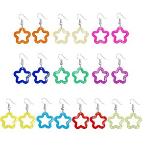 10 Pairs Simple Colorful Acrylic Hollow Five-pointed Star Pentagram Dangle Drop Earrings for Women Teen Girls Jewelry Gifts