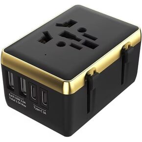 Universal Travel Plug Adapter Worldwide - International Power Adapter All in One 6A Smart Power Outlet Converter for USA Europe EU UK AUS South America with 4 USB Ports (2 USB C)