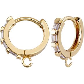 Beebeecraft 1 Box 8Pcs Hoop Earring Findings 18K Gold Plated Brass Cubic Zirconia Huggie Hoop Earring Findings with Loop for DIY Earring Making