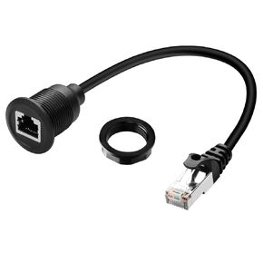 QIANRENON Cat6 RJ45 Flush Mount Network Short Cable Adapter RJ45 8P8C Male to Female Threaded Fixed Connector RJ45 Feedthrough Bulkhead Mount Ethernet Socket,for LAN Switcher Router,30cm/11.8in