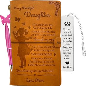 Daughter Journal from Mom, Daughter Bookmark, Daughter Gift from Mom, Daughter Leather Pink Journal 140 Pages Notebook Diary, Mother and Daughter Journal, Gift for Daughter Birthday Graduation