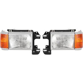 KUAFU Pair Headlight Compatible with 1987-1991 Ford Bronco F150 F250 F350 F450 Truck Replacement for E9TZ13008C E9TZ13008D Headlamp Clear Lens+Amber Lens+Chrome Housing (Plastic)