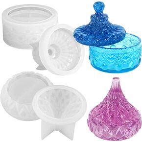 2 PCS Storage Box with Lids Candle Jar Molds Jewelry Box Resin Silicone Mold Creative Silicone Candle Vessels Pot Molds Round with Cover Moulds for Epoxy Resin DIY Candle Holder Pen Holder Crafts