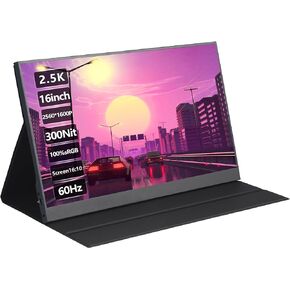2.5K Portable Monitor,16" 2560x1600 HDR Display,Dual Built-in Speakers, 60HZ 16:10 IPS Eye Care Second External Monitor for PC Laptop Mac Phone etc., 178° View Angle,Flicker Free,Smart Cover