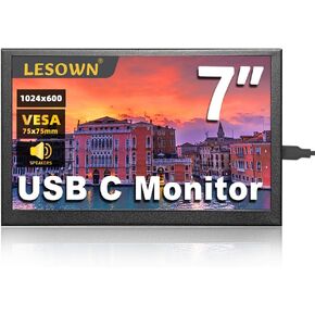 7 inch Mini Small Monitor HD IPS 1024x600 LCD Screen 7inch USB C Portable Monitors External Display for Phone Laptop PC, Build in Speakers (P70D)