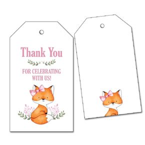 25 Fox Thank You Tags for Woodland Girl Baby Shower or Birthday Favors - Pink