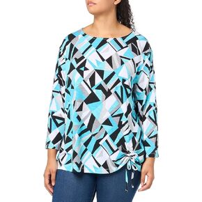 MULTIPLES Women's Multi-Button Three Quarters Sleeve Drop Shoulder Bateau Neck Side Drawstring Top