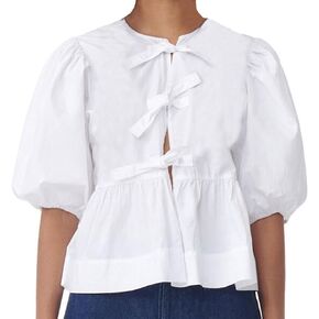 PEHMEA Women Tie Front Tops Peplum Baby Doll Shirts Puff Sleeve Y2K Summer Blouse Going Out Tops