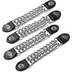 Diamond Plate 4-Piece Vest Extender Set - Faux Leather Ends, Nickel Button with Indian Head Engraving - 6.5 Inch Extensions
