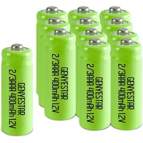 Ni-MH Rechargeable 2/3AAA 1.2v 400mAh Batteries, Rechargeable 2/3 AAA Battery with Button Top for Mason Jar Light (Not Standard AAA Batteries), 12 Pack