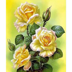 Zariocy 5D Diamond Art Painting Kits Yellow Rose, DIY Paint with Diamond Art Flower Round Full Drill Crystal Diamond Embroidery Paintings Arts Craft for Home Office Wall Decor 30x40 cm