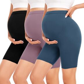شورت Hi Clasmix للحوامل فوق البطن - قطعتين شورت لراكبي الدراجات النارية مقاس 8 بوصات مع جيوب للحمل، سروال قصير للجري الرياضي النشط واليوجا