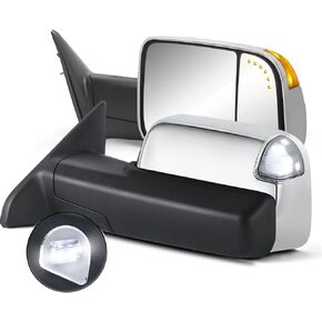 Pair Black Power Heated Towing Mirrors Compatible for 09-18 Dodge Ram 1500/10-18 Dodge Ram 2500 3500/19-24 Ram 1500 Classic, Arrow Signal Light White DRL