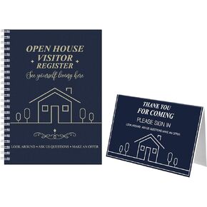 2 pieces Open House Visitor Register Guest Registry Sign Frosted Waterproof Cover with Thank You for Coming Tent Card for Real Estate Agent Supplies
