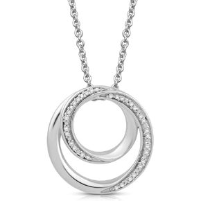 Jewelili Sterling Silver Natural White Round Diamonds Pendant Necklace, 18" Rolo Chain