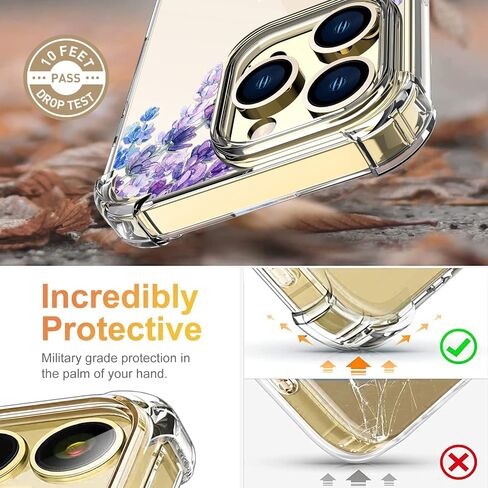 Flower Designed for iPhone 13 Pro Case[with Screen Protector], Floral Clear Women Phone Case Shockproof Protective Soft TPU Bumper Cover 6.1 Inch 2021 (Lavender/Purple) in Saudi Arabia